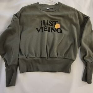 Old Navy Olive Green "Just Vibing" Crewneck Sweatshirt
